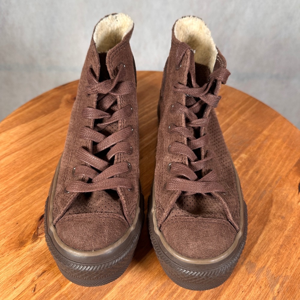 Converse Chuck Taylor High Top Women Size 7 Brown Good Suede Fur Lined - Picture 3 of 13